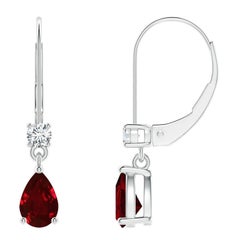 Natural Pear Ruby Drop Earrings with Diamond in 14K White Gold Size-6x4mm