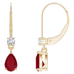 Natürliche birnenförmige Rubin-Tropfen-Ohrringe mit Diamant in 14K Gelbgold Größe-6x4mm