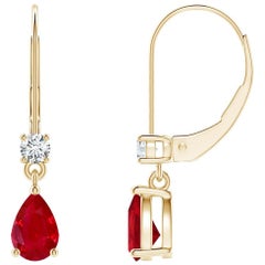 Natural Pear Ruby Drop Earrings with Diamond in 14K Yellow Gold Size-6x4mm
