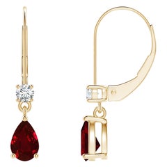Natural Pear Ruby Drop Earrings with Diamond in 14K Yellow Gold Size-6x4mm