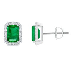 Natürliche Smaragd-Ohrstecker mit Diamant-Halo aus Platin (6x4 mm)