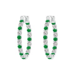 Natural Emerald and Diamond Inside Out Hoop Earrings in Platinum (1.7mm)