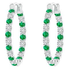 Natural Emerald and Diamond Inside Out Hoop Earrings in Platinum (1.7mm)