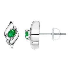 Orecchini con smeraldo ovale naturale e diamante in platino (4x3 mm)