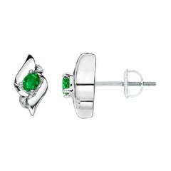Orecchini con smeraldo ovale naturale e diamante in platino (4x3 mm)