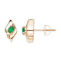 Orecchini con smeraldo ovale naturale e diamanti in oro rosa 14K (4x3mm)