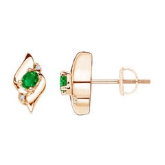 Orecchini con smeraldo ovale naturale e diamanti in oro rosa 14K (4x3mm)
