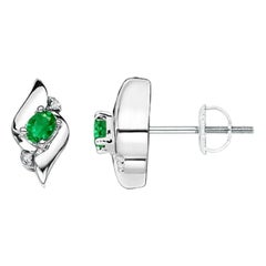 Natural Oval Emerald and Diamond Stud Earrings in 14K White Gold (4x3mm)