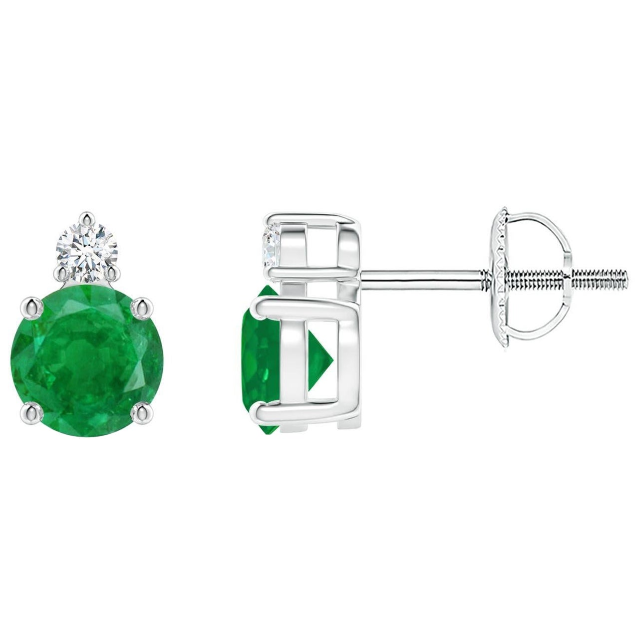 ANGARA Natural 0.90ct Emerald Stud Earrings with Diamond in Platinum  For Sale
