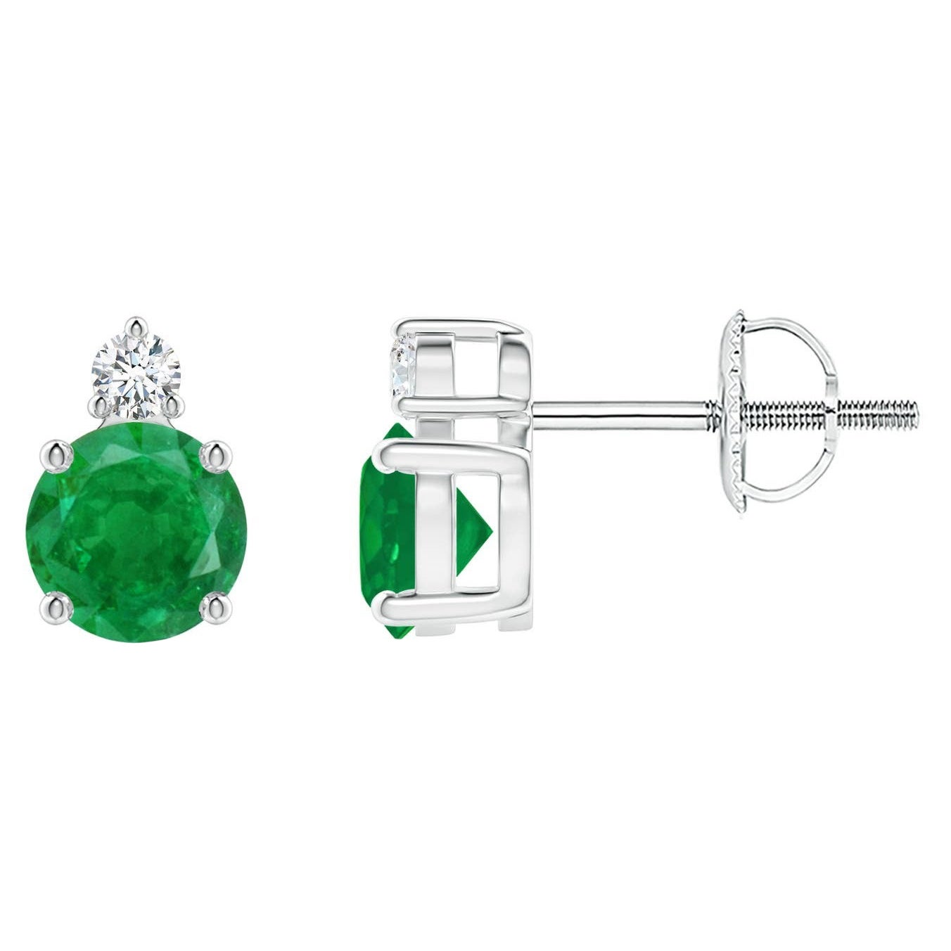 ANGARA Natural 0.90ct Emerald Stud Earrings with Diamond in Platinum