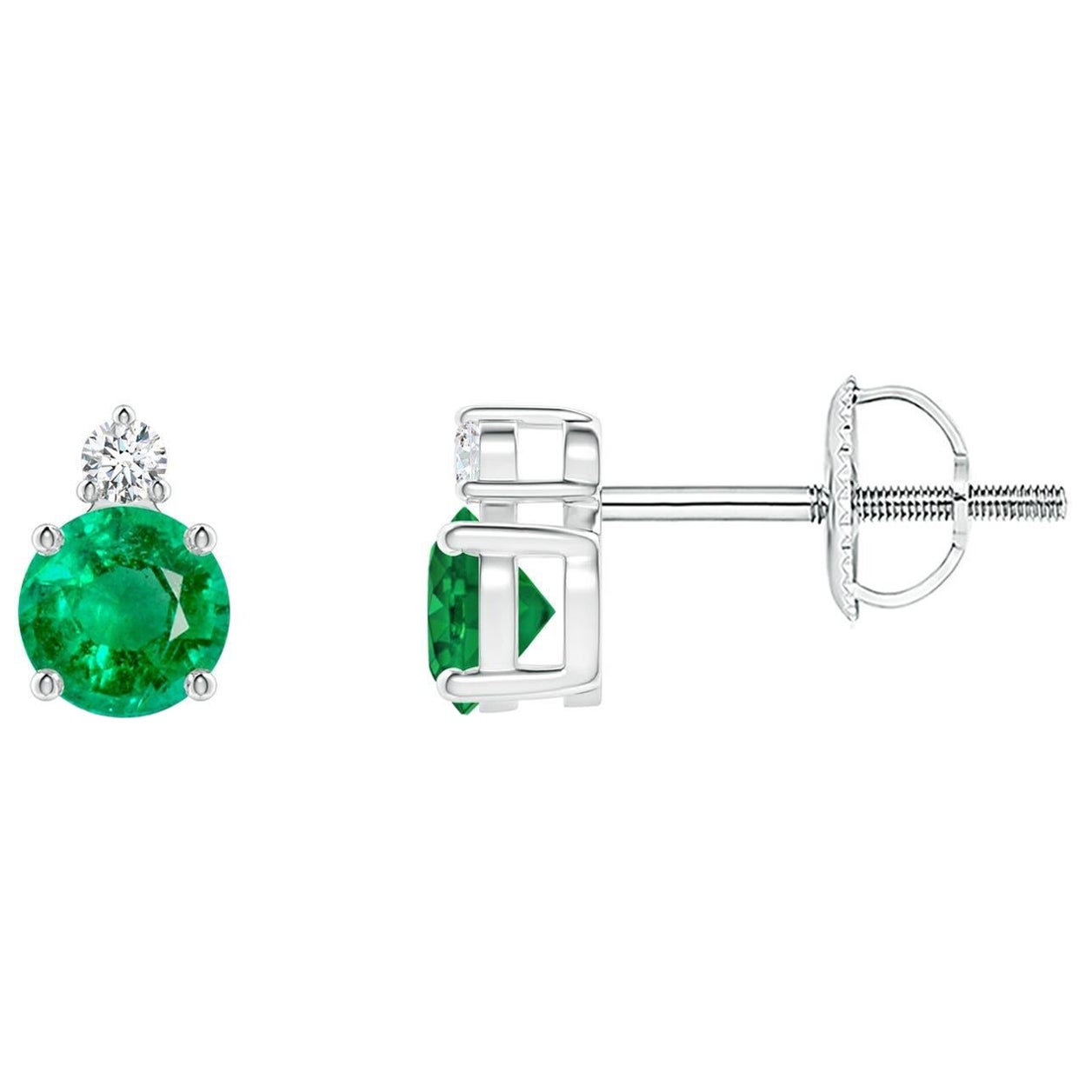 ANGARA Natural 0.48ct Emerald Stud Earrings with Diamond in Platinum