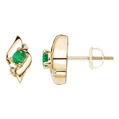Natural Oval Emerald and Diamond Stud Earrings in 14K Yellow Gold (4x3mm)