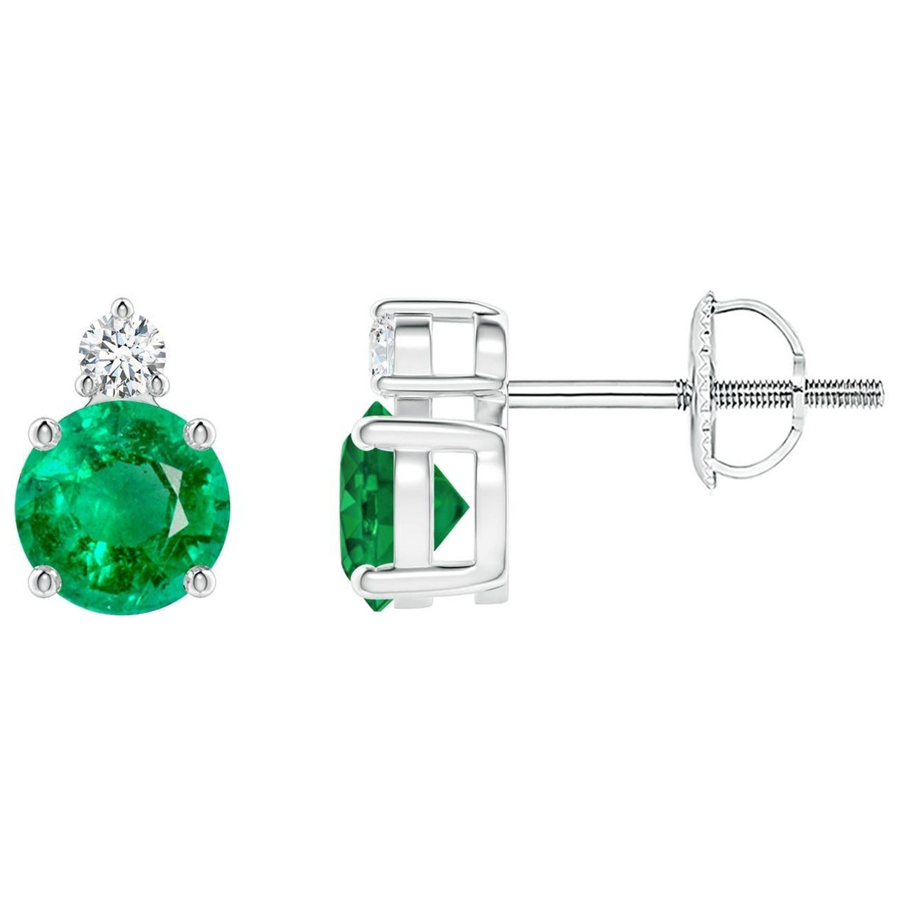 ANGARA Natural 0.90ct Emerald Stud Earrings with Diamond in Platinum For Sale