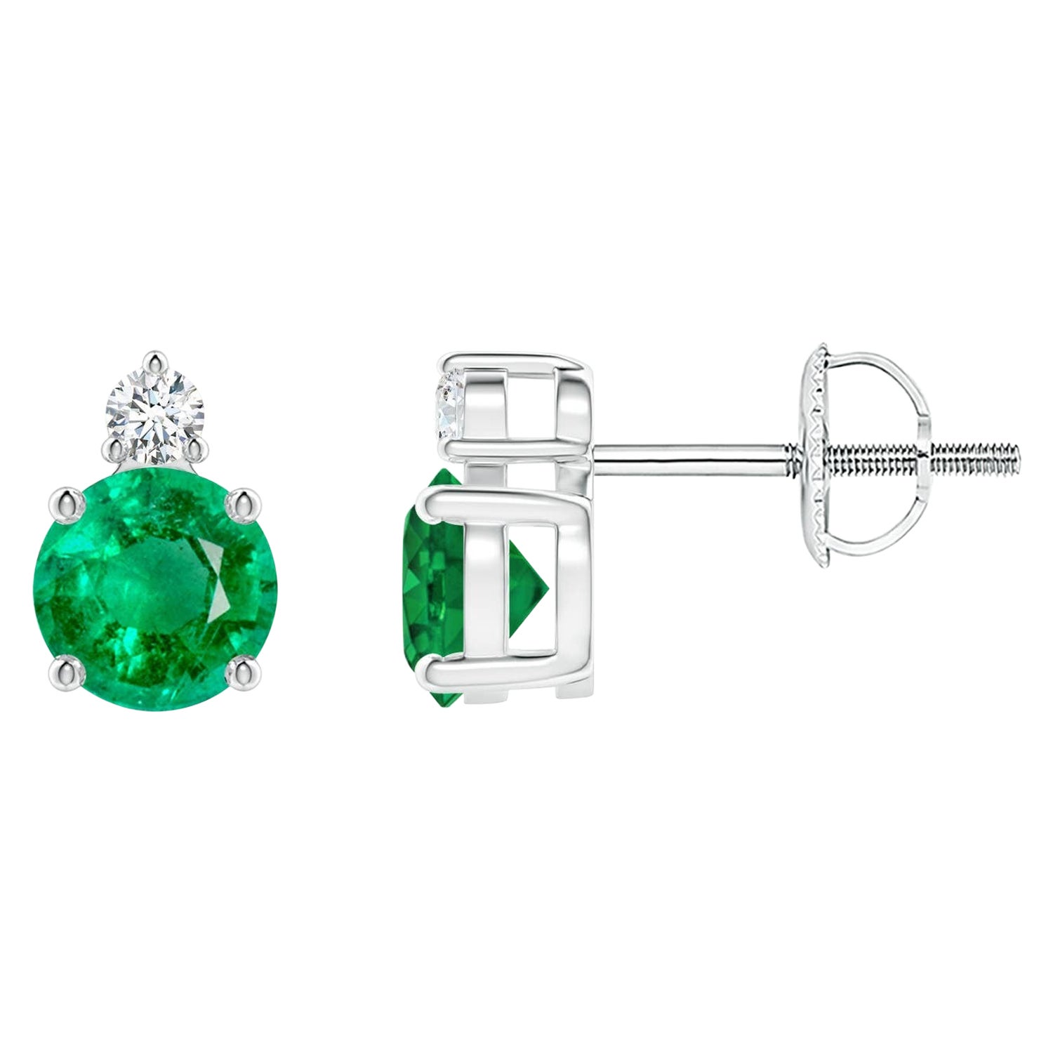 ANGARA Natural 0.90ct Emerald Stud Earrings with Diamond in Platinum