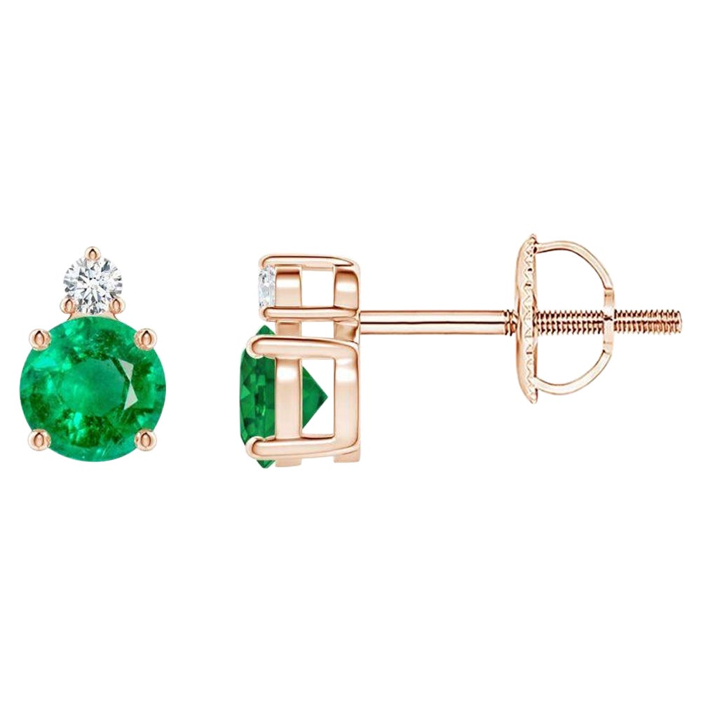 ANGARA Natural 0.48ct Emerald Stud Earrings with Diamond in 14K Rose Gold For Sale