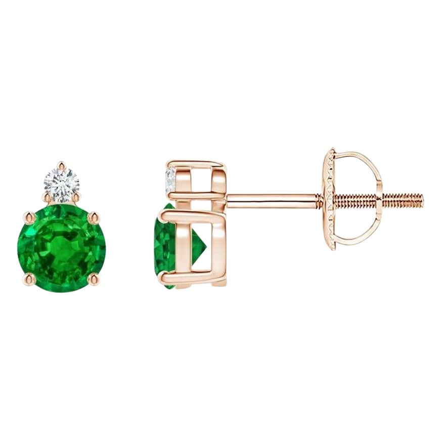 ANGARA Natural 0.48ct Emerald Stud Earrings with Diamond in 14K Rose Gold