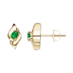 Orecchini con smeraldo ovale naturale e diamanti in oro giallo 14K (4x3mm)