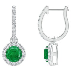 Orecchini con smeraldo rotondo Nature e diamante aureolato in platino (misura 5 mm)