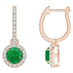 Natural Round Emerald Earrings with Diamond Halo in 14K Rose Gold (5mm)