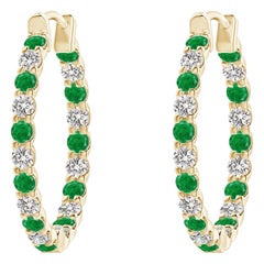 Natürlicher Smaragd und Diamant Inside Out Creolen aus 14K Gelbgold (1,5 mm)