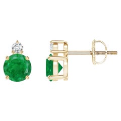 ANGARA Clous d'oreilles en or jaune 14 carats avec émeraude naturelle de 0,90 carat et diamants