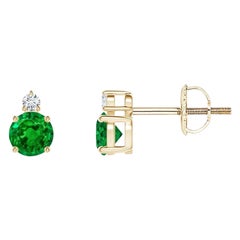 ANGARA Clous d'oreilles en or jaune 14 carats avec émeraude naturelle de 0,48 carat et diamants