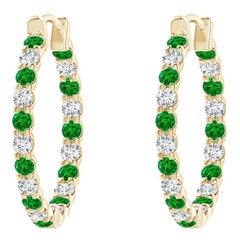 Natürlicher Smaragd und Diamant Inside Out Creolen aus 14K Gelbgold (1,5 mm)