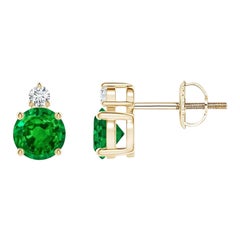 ANGARA Clous d'oreilles en or jaune 14 carats avec émeraude naturelle de 0,90 carat et diamants