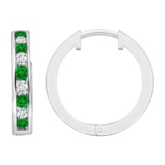 Natural 0.45ct Emerald and 0.28ct Diamond Hinged Hoop Earrings in Platinum