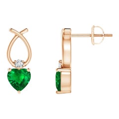 ANGARA Orecchini con smeraldo naturale a forma di cuore da 0,40 carati e diamante in oro rosa 14 carati
