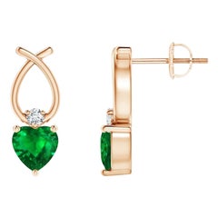 ANGARA Orecchini di smeraldo naturale a forma di cuore da 0,80ct con diamante in oro rosa 14K