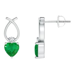 ANGARA Natural Heart Shaped 0.40ct Emerald Earrings with Diamond 14K White Gold
