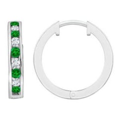 Natural 0.45ct Emerald and 0.28ct Diamond Hinged Hoop Earrings in 14K White Gold