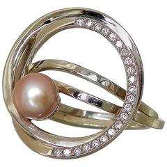 Charming Diamond Pink Pearl Gold Cocktail Ring