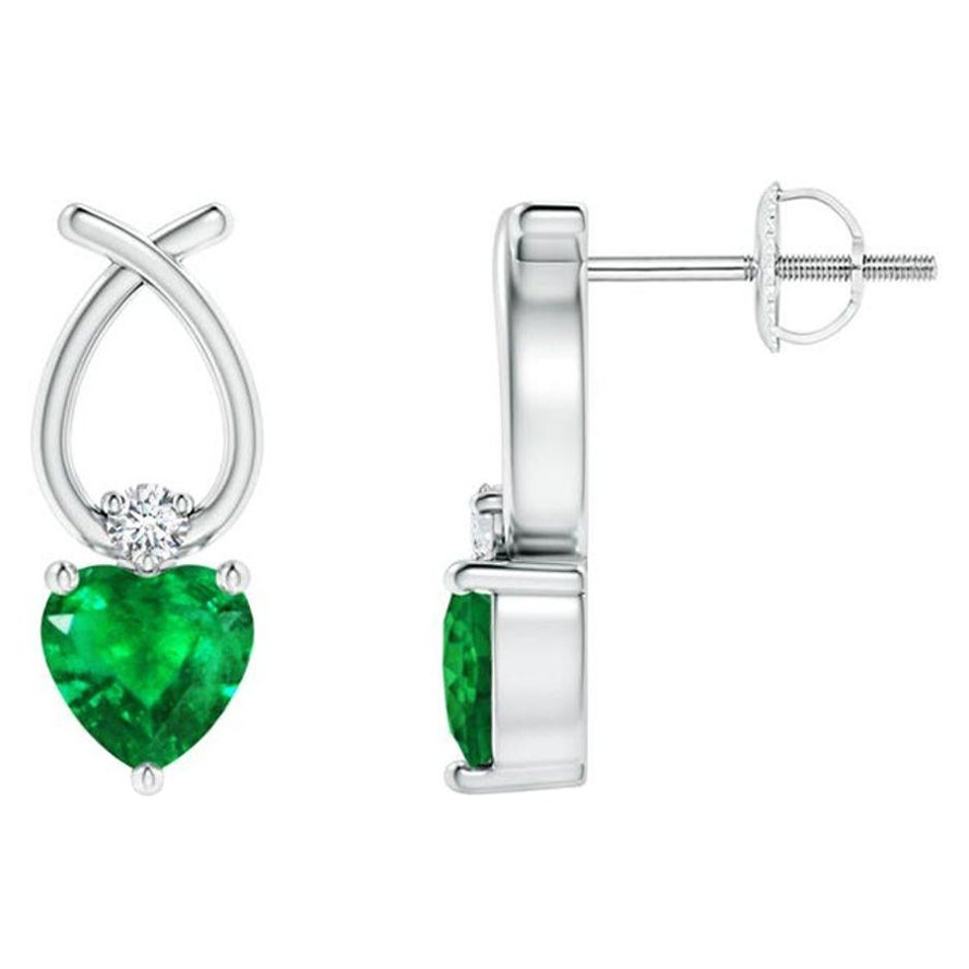 ANGARA Natural Heart Shaped 0.80ct Emerald Earrings with Diamond in Platinum