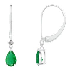 Orecchini a goccia di smeraldo naturale con diamante in platino (dimensioni 6x4 mm)