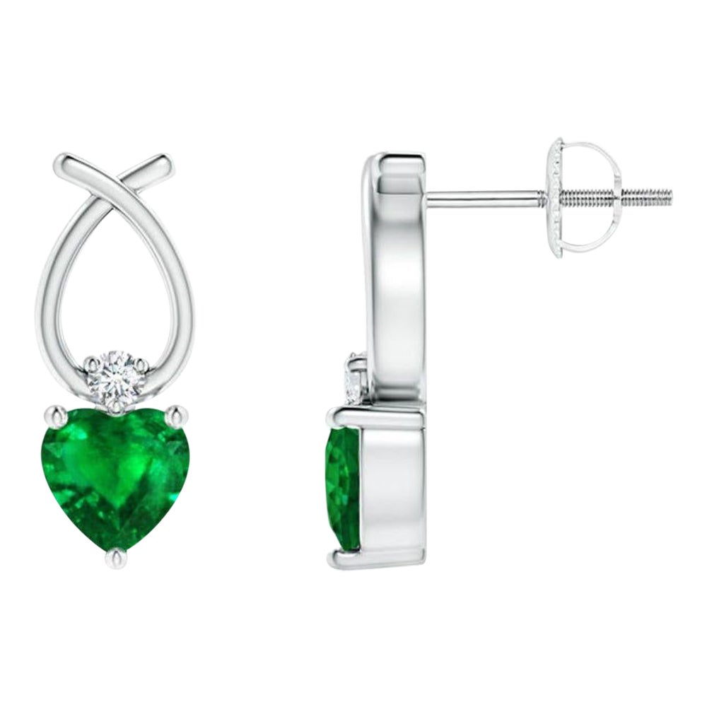ANGARA Natural Heart Shaped 0.80ct Emerald Earrings with Diamond in Platinum