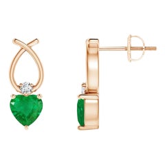 ANGARA Orecchini con smeraldo naturale a forma di cuore da 0,40 carati e diamante in oro rosa 14 carati