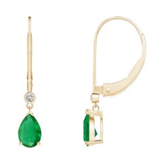 Orecchini a goccia di smeraldo naturale con diamante in oro giallo 14K (dimensioni 6x4mm)
