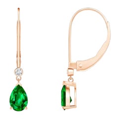 Natürliche Smaragd-Tropfen-Ohrringe mit Diamant in 14K Roségold (Größe-6x4 mm)