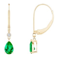 Pendientes Gota de Esmeralda Natural con Diamante en Oro Amarillo de 14K (Tamaño-6x4mm)
