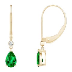 Pendientes Gota de Esmeralda Natural con Diamante en Oro Amarillo de 14K (Tamaño-6x4mm)