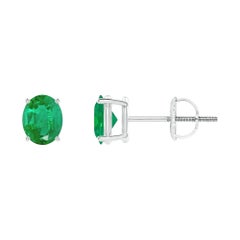 Orecchini a perno con smeraldo ovale solitario naturale da 0.60ct in platino