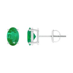 Orecchini a perno con smeraldo ovale solitario naturale da 0.80ct in platino