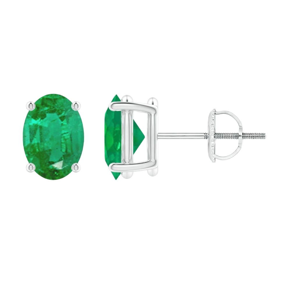 Natural Solitaire Oval 1.32ct Emerald Stud Earrings in Platinum