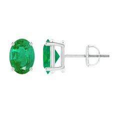Natürlicher Solitär Oval 1,32 Karat Smaragd-Ohrstecker aus Platin