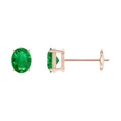 Orecchini a perno con smeraldo ovale solitario naturale da 0,60 carati in oro rosa 14K