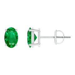 Orecchini con smeraldo ovale solitario naturale da 0,80ct in platino