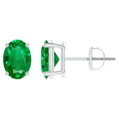 Natural Solitaire Oval 1.32ct Emerald Stud Earrings in Platinum