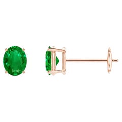 Orecchini a perno con smeraldo ovale solitario naturale da 0,60 carati in oro rosa 14K